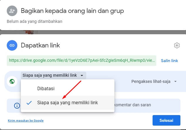 cara mengaktifkan link berbagi